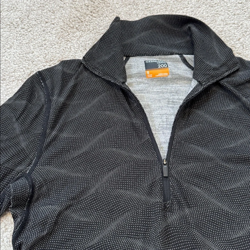 Icebreaker Merino 200 Half-Zip Long Sleeve Base Layer Shirt Black Print SzS - Picture 4 of 11